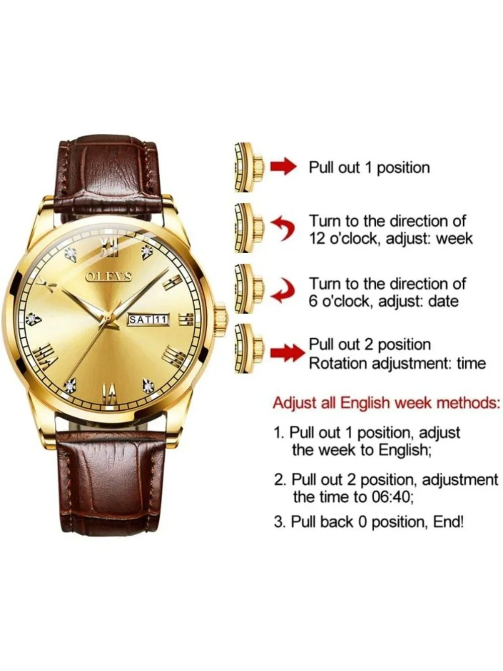 Men's Brown Gold Shell Gold Face Leather Band Quartz Waterproof Wrist Watch